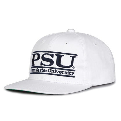 Penn State Retro Bar snapback hat in white, angled view