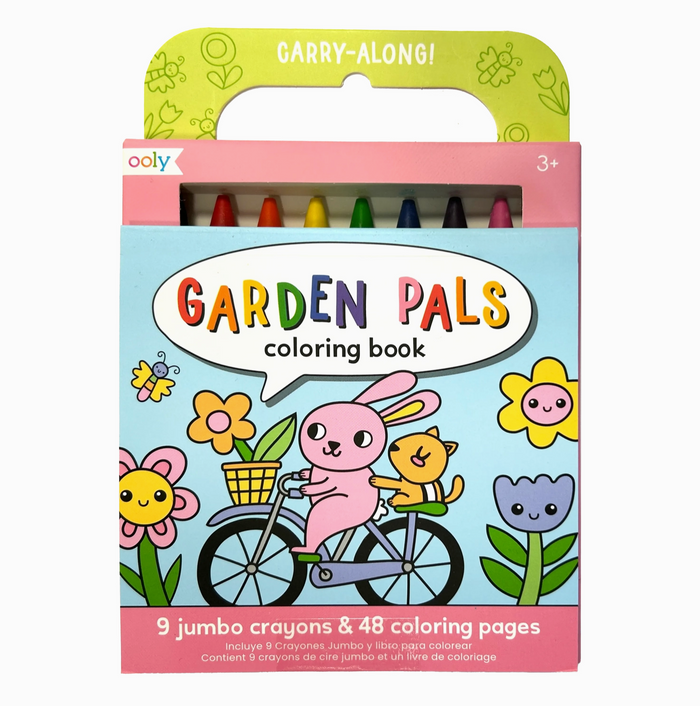Garden Pals coloring book with crayons packaging on a white background