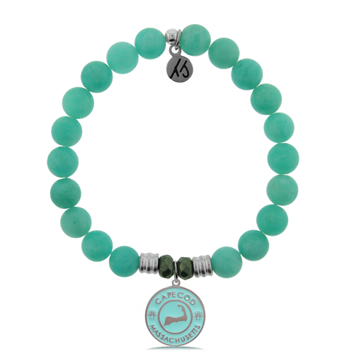 Peruvian Amazonite Stone Bracelet with Cape Cod Enamel Sterling Silver Charm