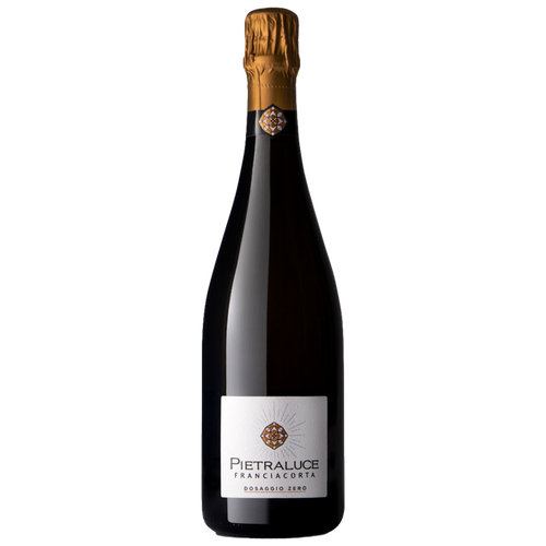 Pietraluce Franciacorta Dosaggio Zero sparkling wine bottle with gold foil and label