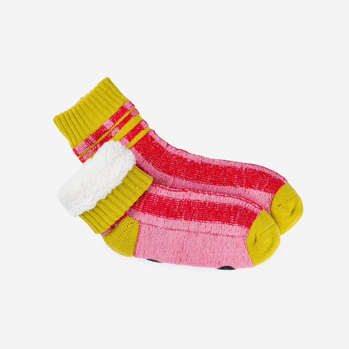 Plaid Stripe House Socks - Pink / Red, L/XL