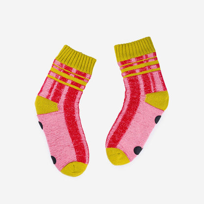 Plaid Stripe House Socks - Pink / Red, L/XL