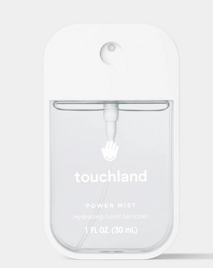 Clear handheld device with 'touchland' branding on a white background
