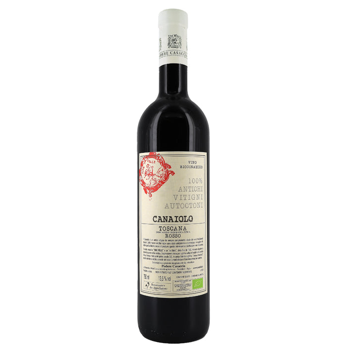 Canaiolo wine bottle with dark glass and cream label