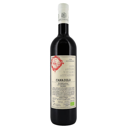 Canaiolo wine bottle with dark glass and cream label