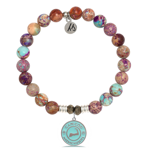 Purple Jasper Stone Bracelet with Cape Cod Enamel Sterling Silver Charm