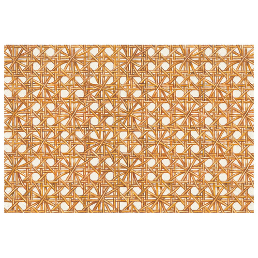 An illustrated pattern of tan rattan strands woven together intricately over a white background.