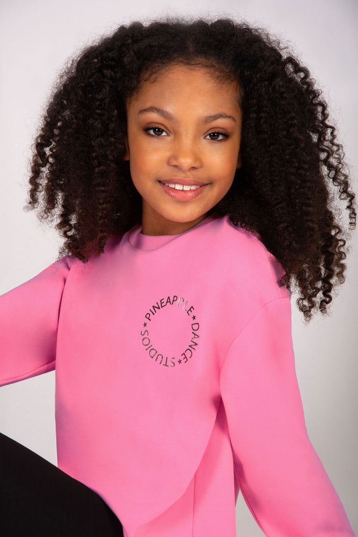 girl's pink are neck sweatshirt with loose and baggy fit