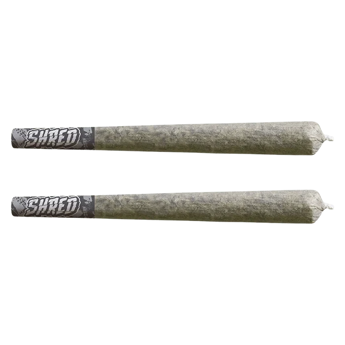 Top-down view of two rolled joints labeled "Rocky Mountain Haze Bats PR 2 x 1 g" with gray branded tips on a plain background.