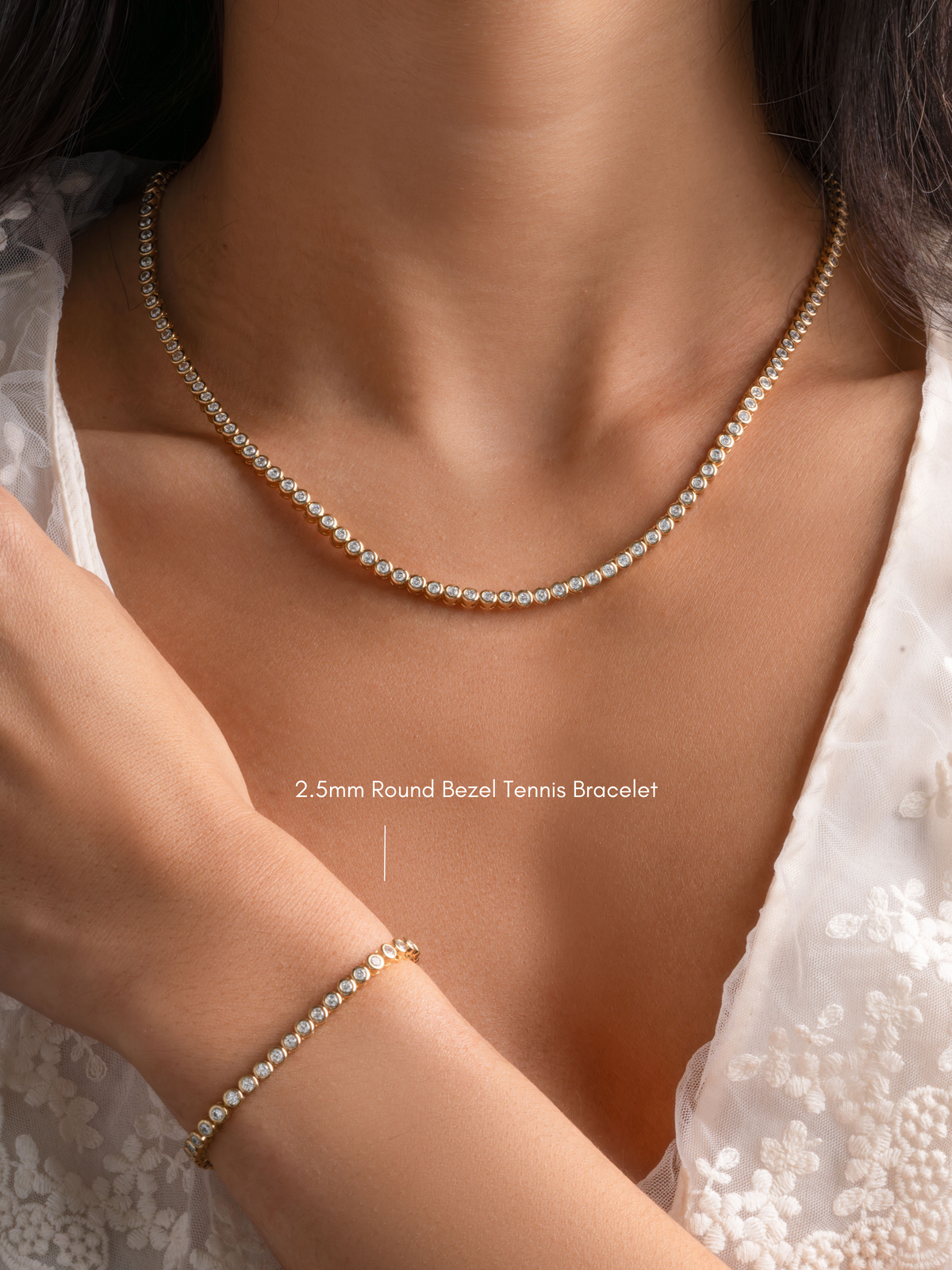 2.5mm Round Bezel Tennis Necklace
