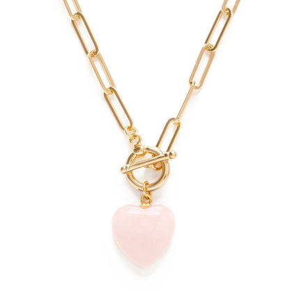 Roxy Chain Toggle Clasp Heart Necklace - Rose Quartz