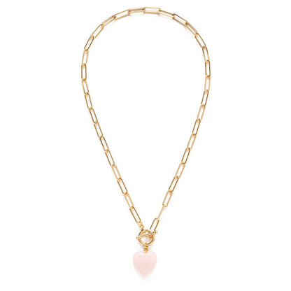 Roxy Chain Toggle Clasp Heart Necklace - Rose Quartz