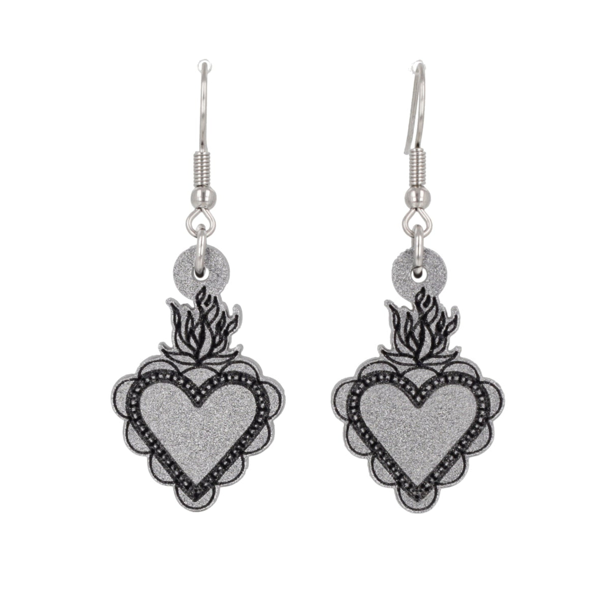 Sacred Heart Earrings - Silver