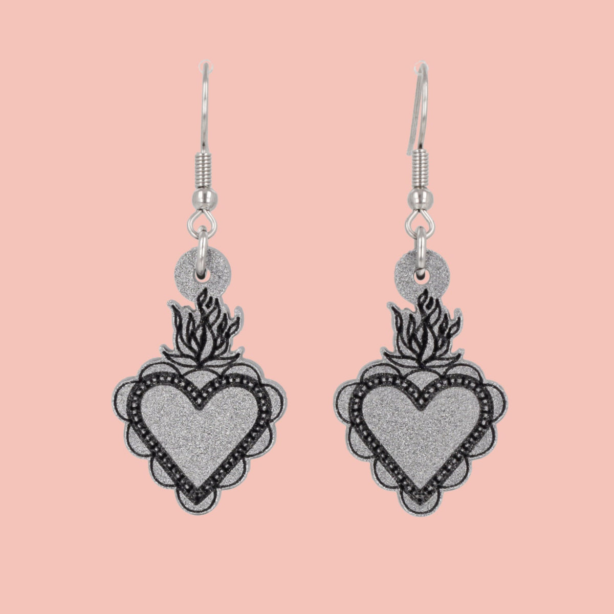 Sacred Heart Earrings - Silver