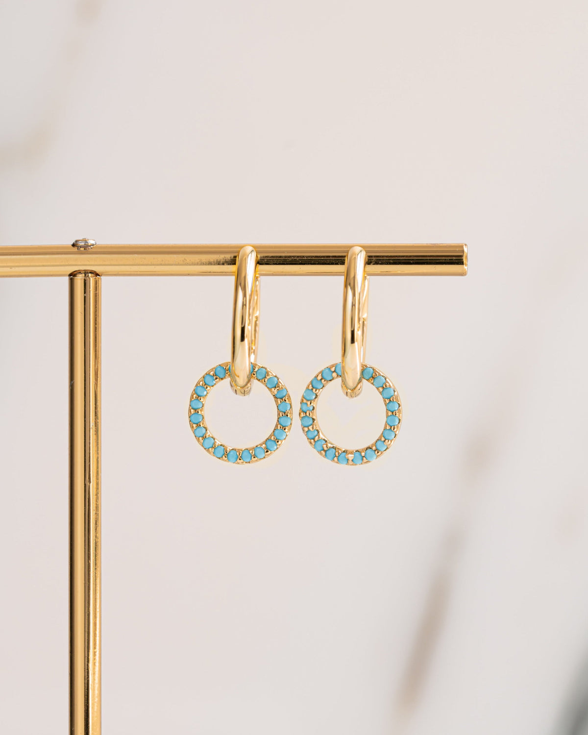 Turquoise Circle Charm Hoops