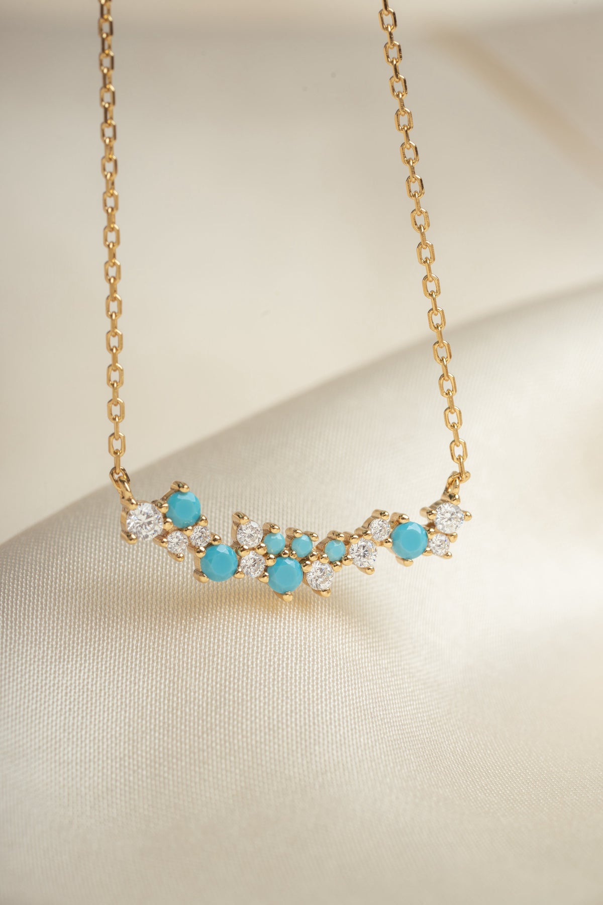 Turquoise & Diamond Cluster Necklace