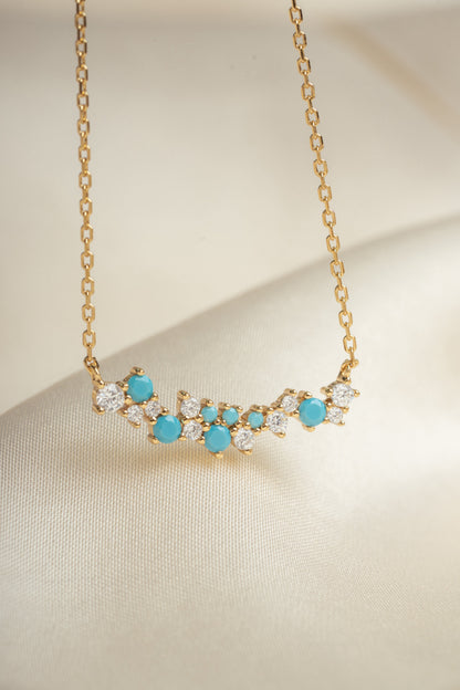 Turquoise & Diamond Cluster Necklace