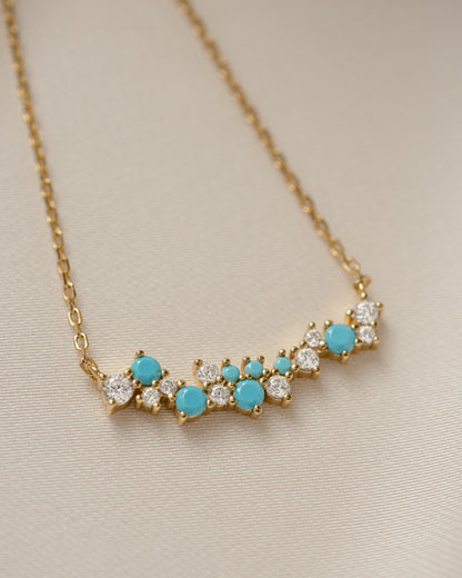 Turquoise & Diamond Cluster Necklace