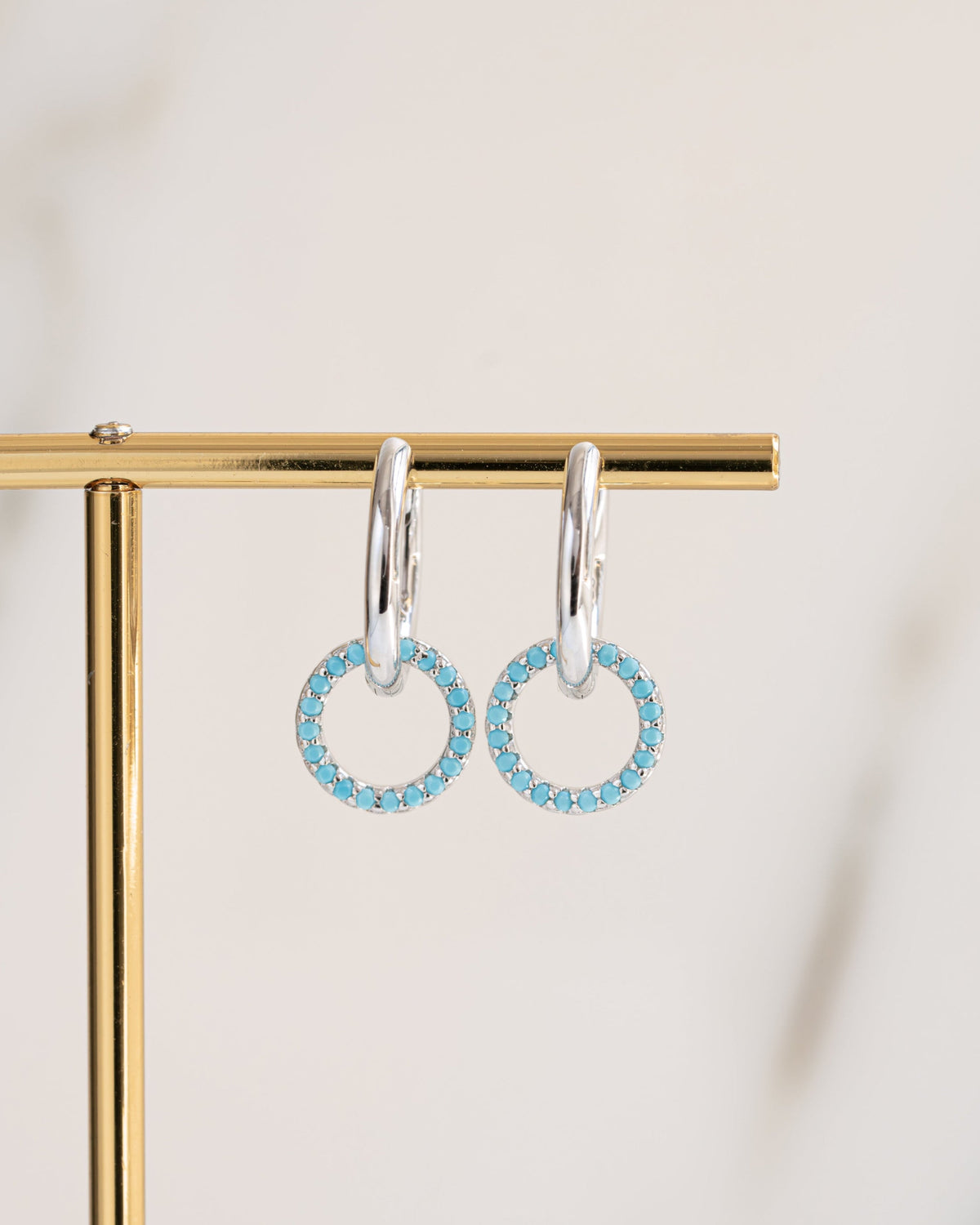 Turquoise Circle Charm Hoops