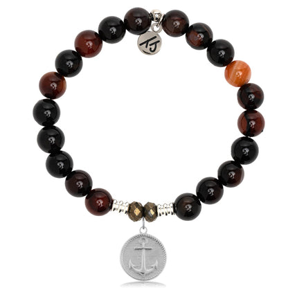 Sardonyx Stone Bracelet with Anchor Sterling Silver Charm