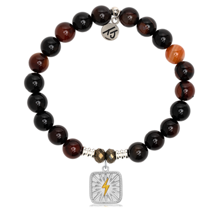 Sardonyx Stone Bracelet with Lightning Bolt Sterling Silver Charm