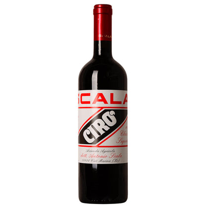 Dark red wine bottle with red foil cap and front label