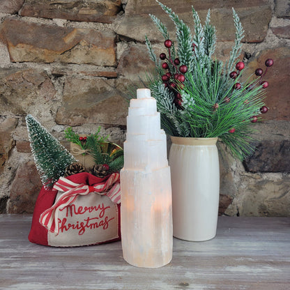 Selenite Tower Lamp `15" with bulb and cord