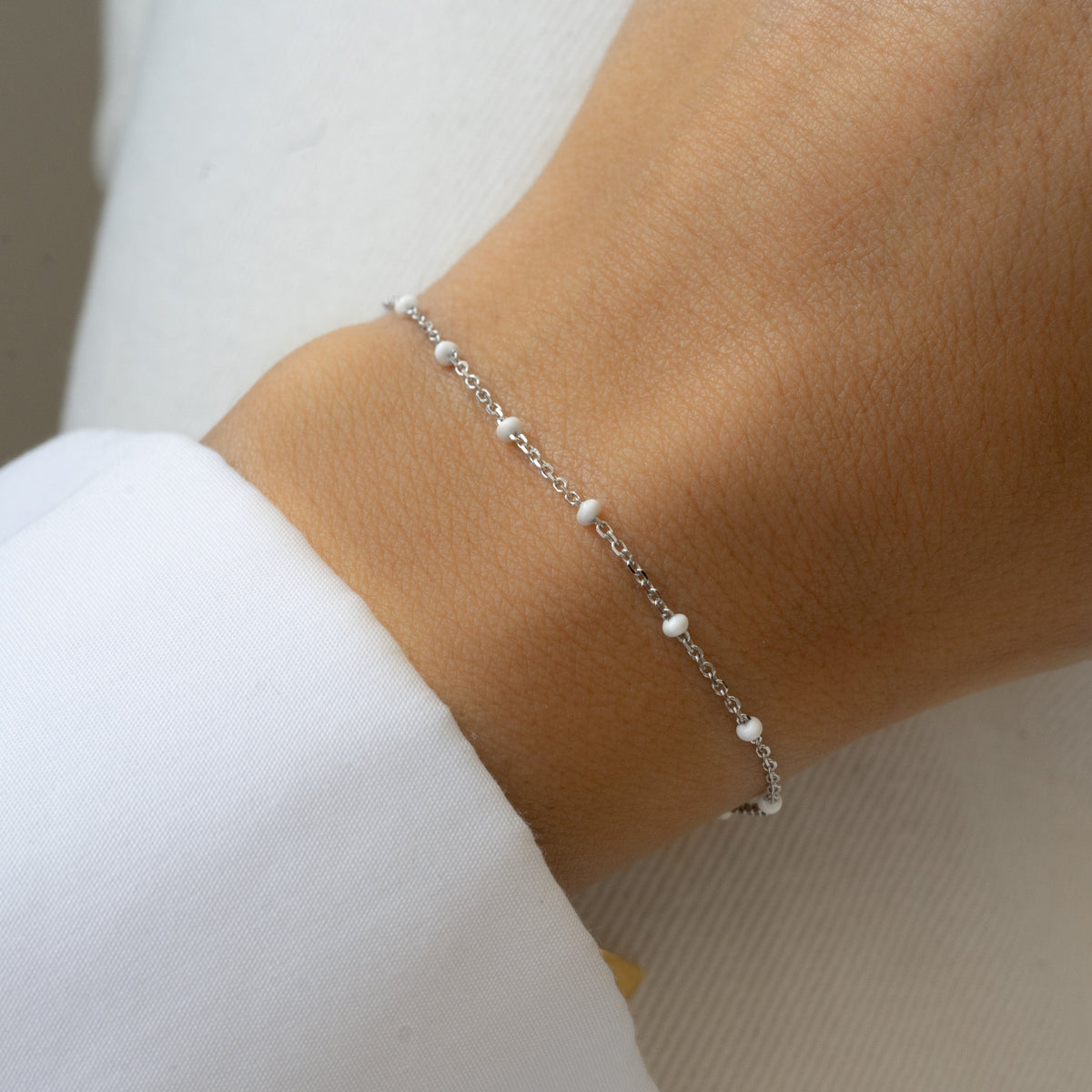 White Enamel Beaded Bracelet