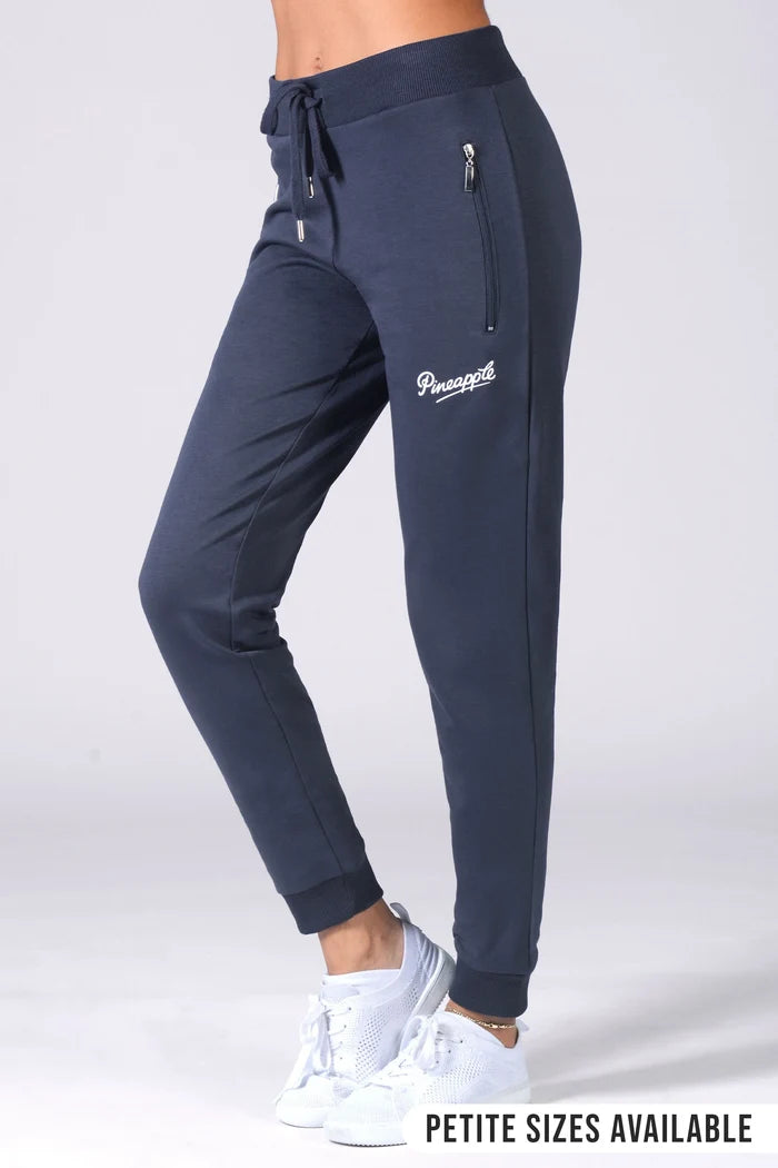 women's dark grey joggers with zip side pockets and drawcord waistband
