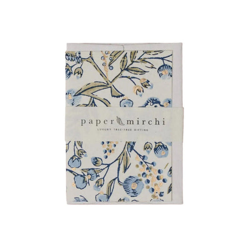 Greeting card with floral design and 'paper mirchi' branding on a white background