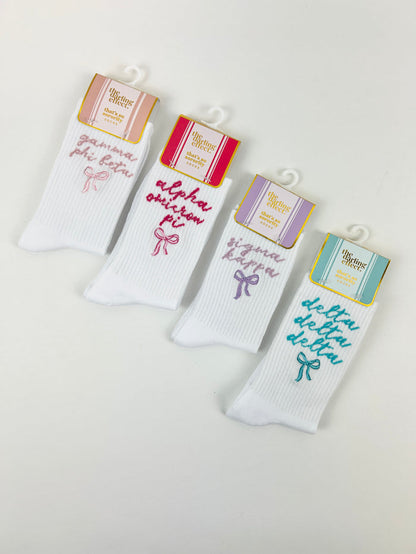 Sorority Embroidered Crew Socks Greek in at Wrapsody
