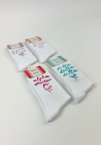 Sorority Embroidered Crew Socks Greek in at Wrapsody