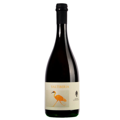 Sottoilnoce Valtiberia sparkling white wine bottle with black foil cap and front label