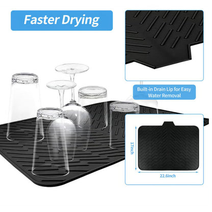 Large Size Silicone Drying Mat with Drain Lip