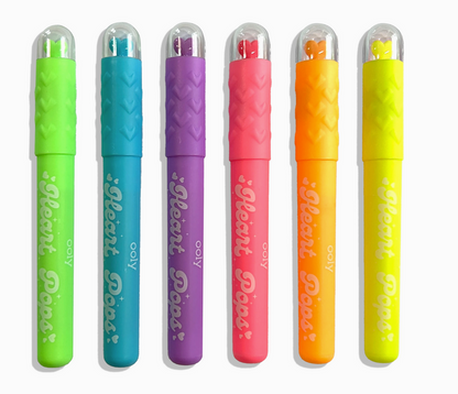 Set of six colorful 'Glow Pens' on a white background