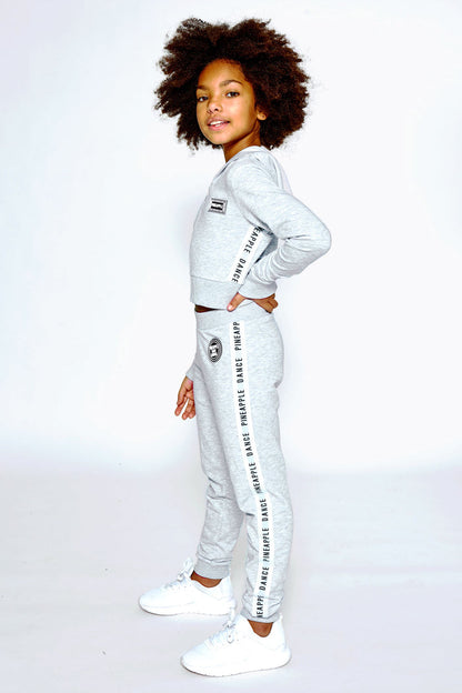 Girl wearing Pineapple Grey Marl Stripe Jacquard Joggers