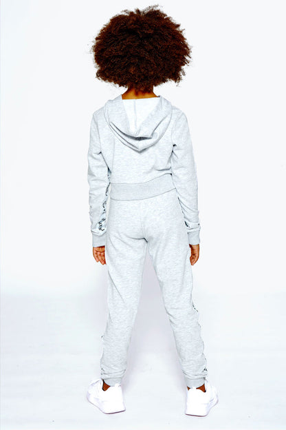Girl wearing Pineapple Grey Marl Stripe Jacquard Joggers