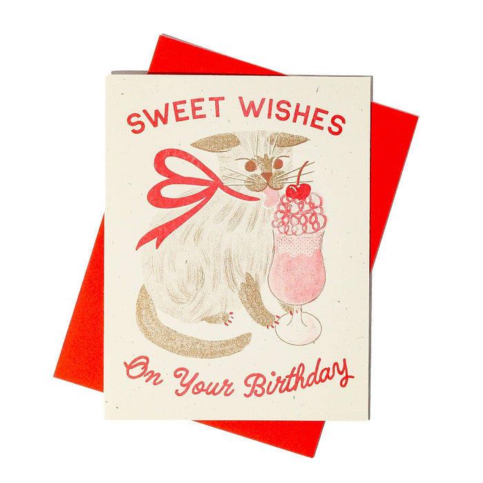 Sweet Wishes Birthday Cat Card
