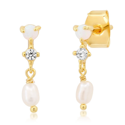 Mini Pearl & Opal Drop Stud Earrings