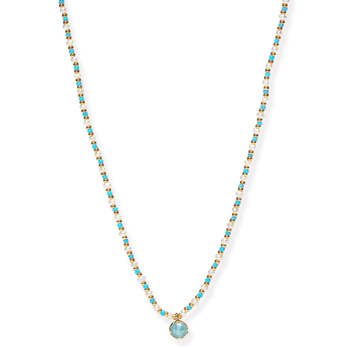 Handmade Beaded Necklace With Glass Stone Accent