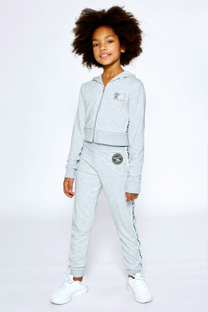 Girl wearing Grey Marl Tape Zip Hoodie