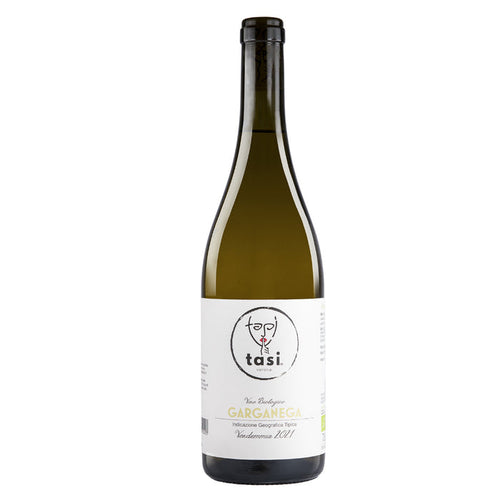 Tasi Garganega white wine bottle, 2021, with printed label and dark cap