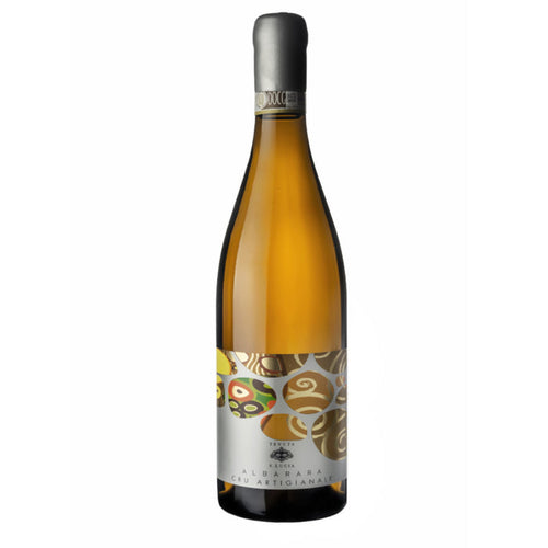 Tenuta Santa Lucia white wine bottle, amber glass and patterned label, 2019