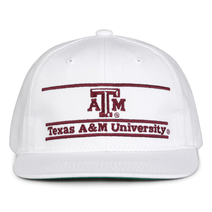 Texas A&M Retro Bar snapback hat in white, front view