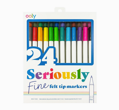 Pack of 24 colorful felt tip markers with Ooly branding on a white background