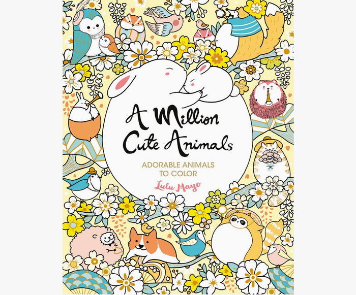 Coloring book cover with cute animals and flowers