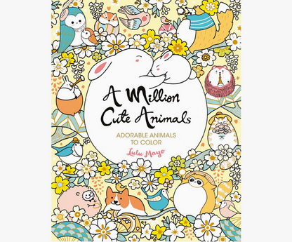 Coloring book cover with cute animals and flowers