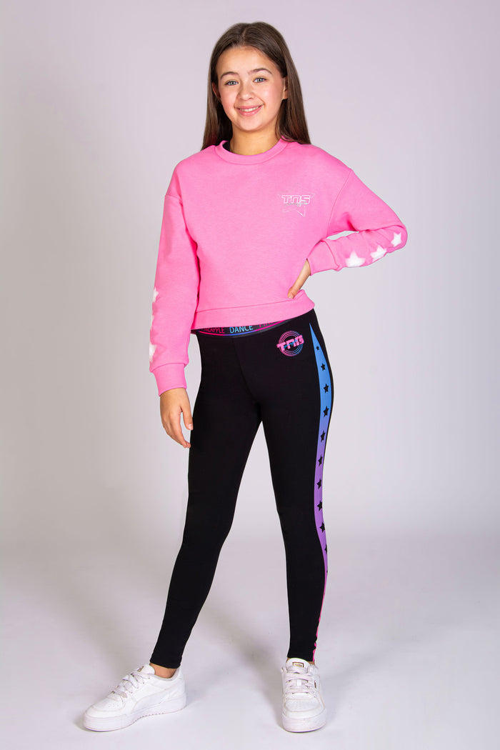 Pineapple x The Next Step sweater in pink for girls with diamanté and stars along the sleeves.