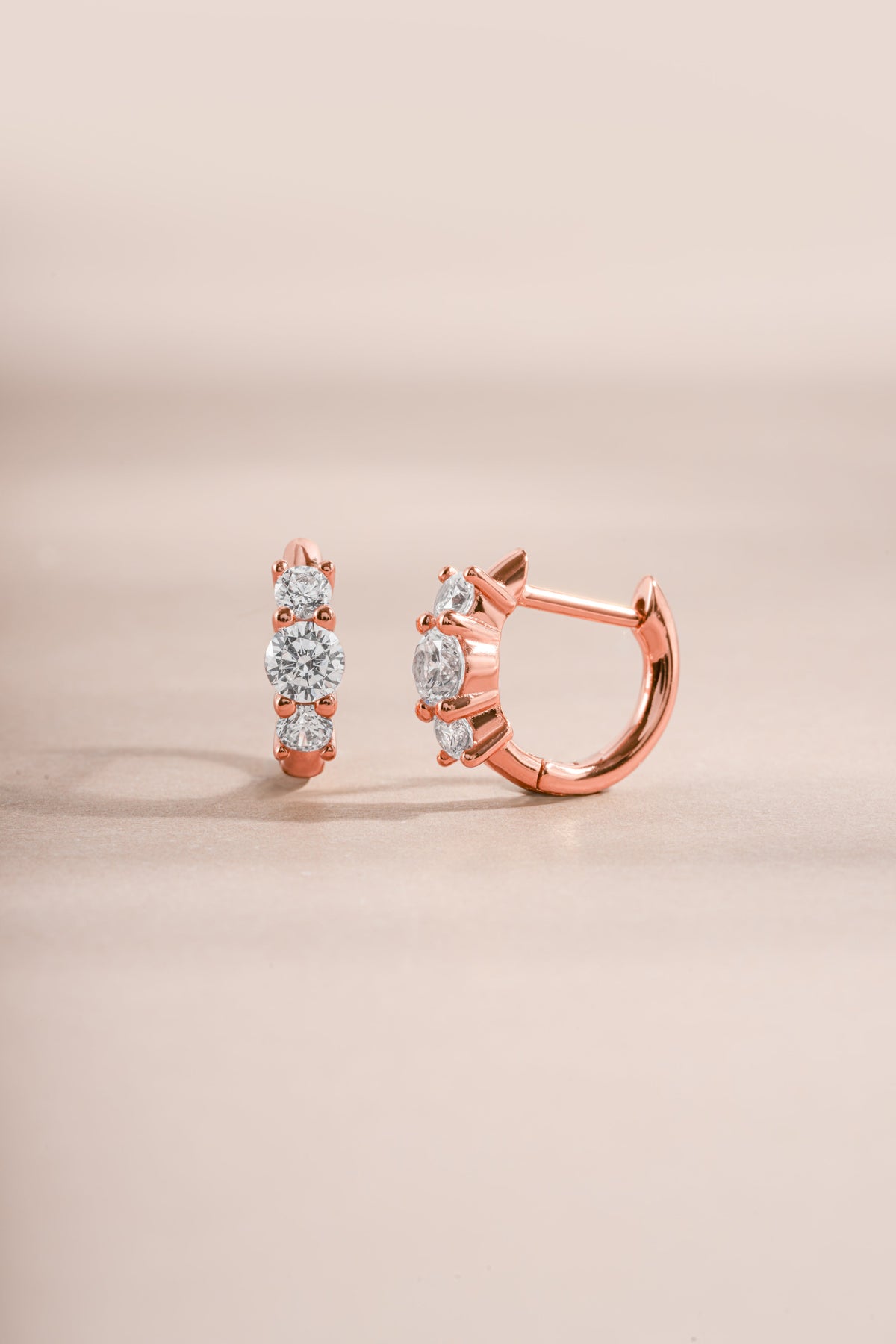 Three Stone Huggie Hoops