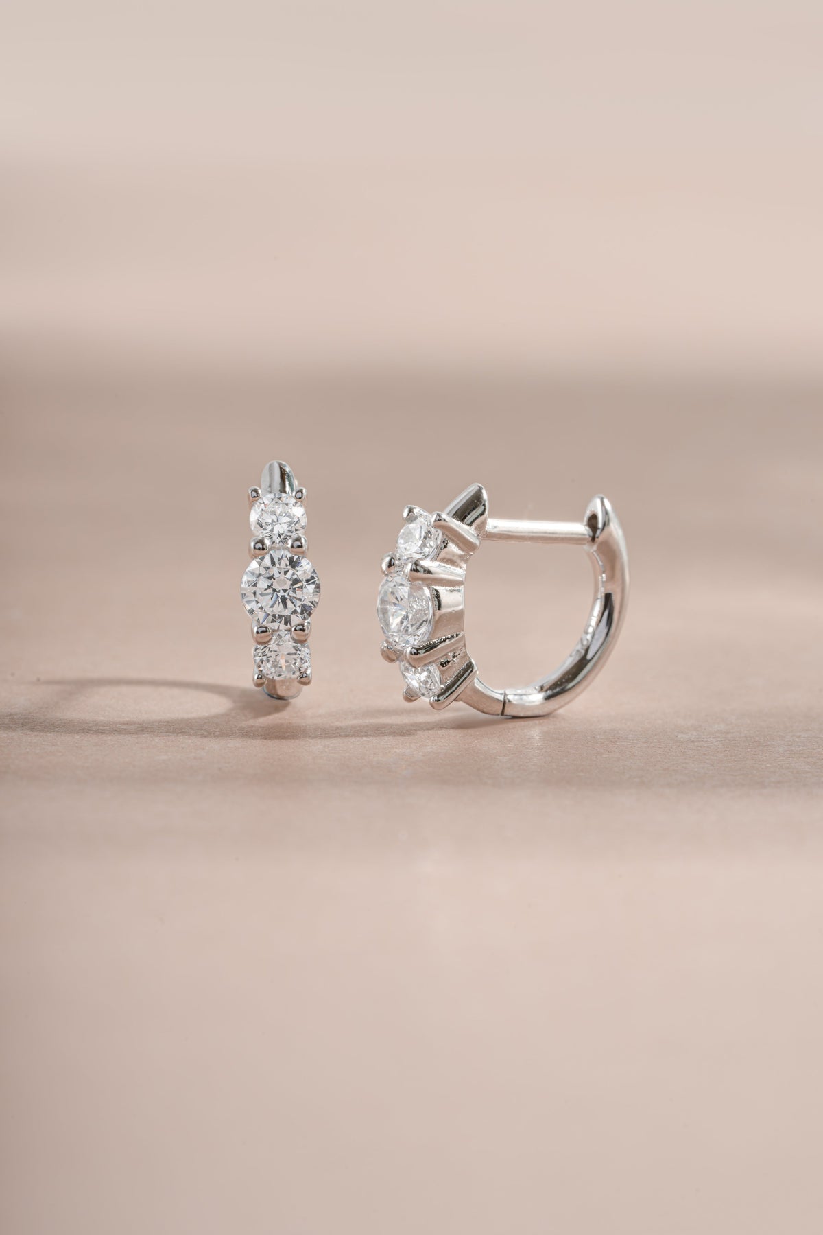 Three Stone Huggie Hoops